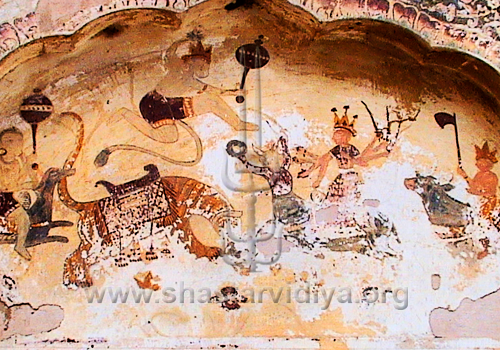 Hanuman engaged in battle, fresco, Hoshiarpur, Punjab