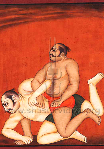Traditional Indian wrestingling from Punjab, mid-19th century, Delhi Museum