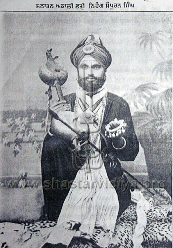Portait of Sanatan Akali Kshatriya Nihang Sanpuran Singh taken from his text Suraj Vansiya Khalsa Panth