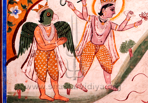 Garuda beside Vishnu, fresco, Narangabad, Punjab