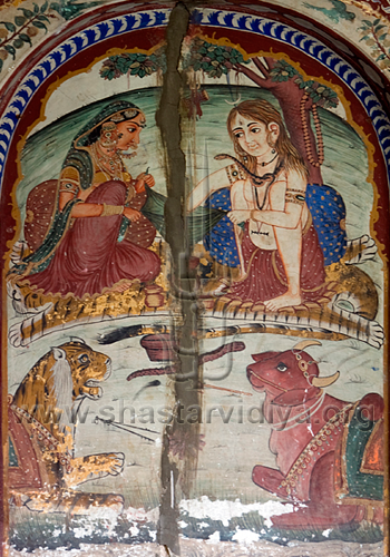 Shiva and consort, with Bagh Deva and Nandi, fresco, Amritsar, Punjab