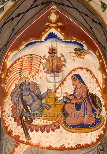 Vishnu resting on Sheshnaga, fresco, Amritsar, Punjab